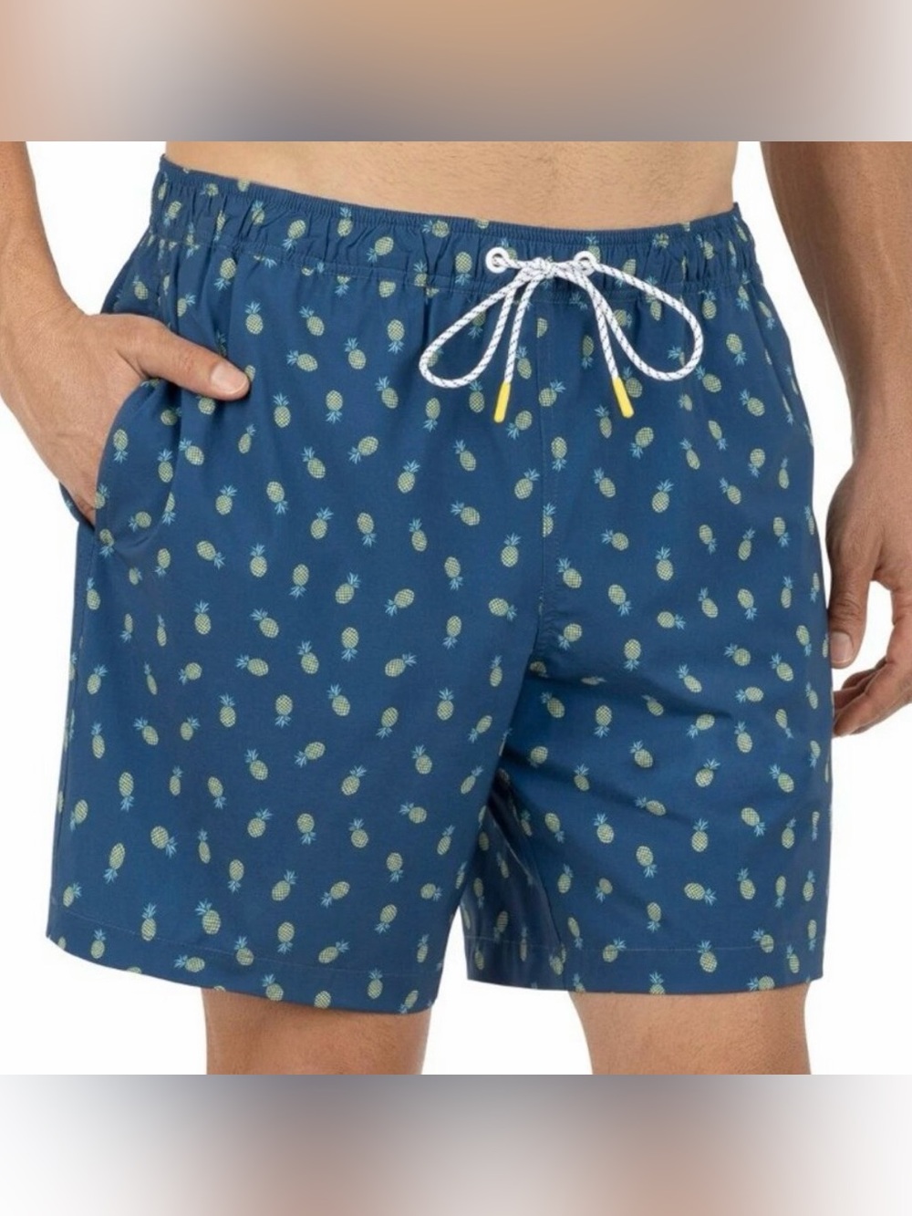 Bonobos Men’s Navy Swim Trunks with Yellow Pineapple Print
